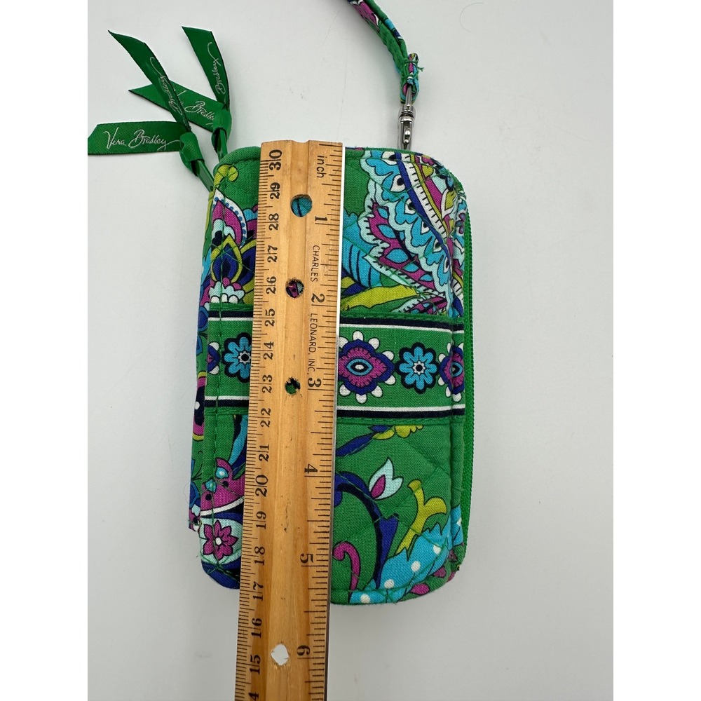 Vera Bradley All In One Crossbody Green Emerald Paisley Quilted Cotton Wristlet - Picture 14 of 16